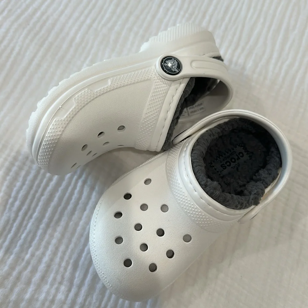 Kids White Clogs with Gray Lining